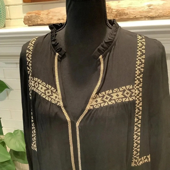 #340 See You Soon Black Dress with Tan Embroidered Sleeves and Front Size Medium - Picture 3 of 9